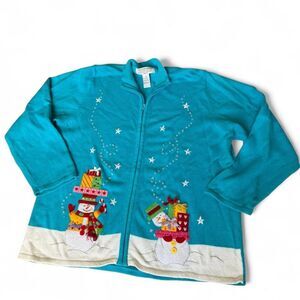 Vtg Tiara International Blue Snowman Christmas Sweater Size 3X